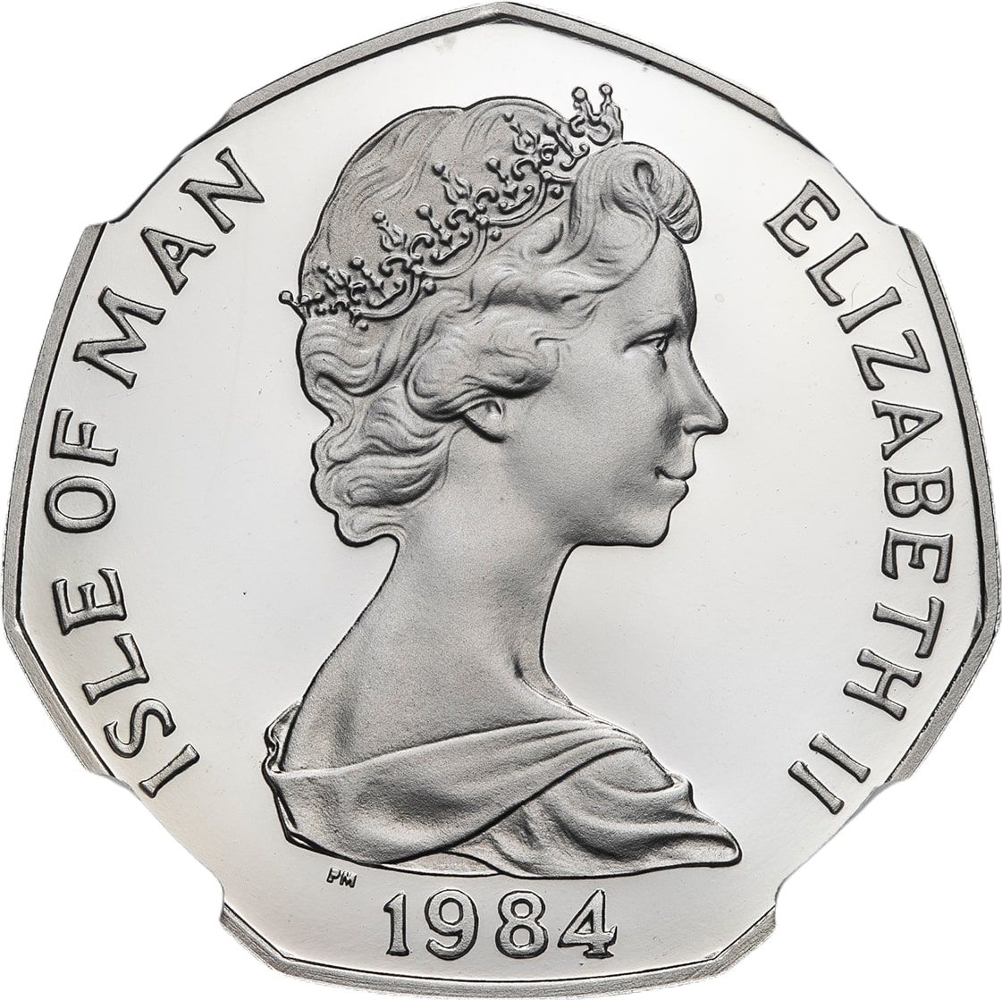 Isle of Man 50 Pence - Elizabeth II Christmas 1984; Platinum Proof obverse