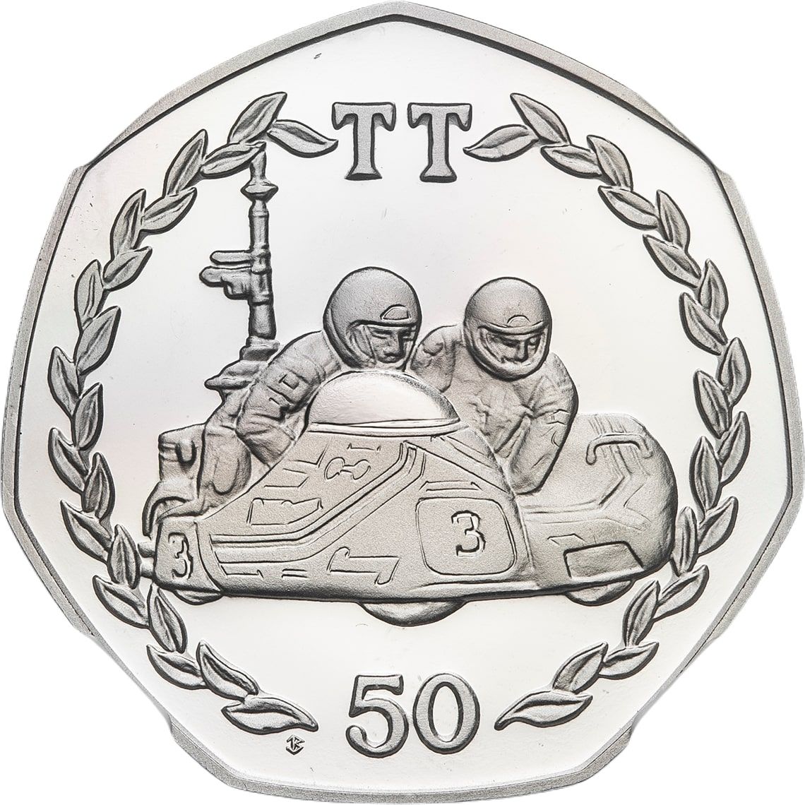 Isle of Man 50 Pence - Elizabeth II Tourist Trophy Motorcycle Races; Platinum Proof