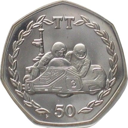 Isle of Man 50 Pence - Elizabeth II Tourist Trophy Motorcycle Races; Silver Proof