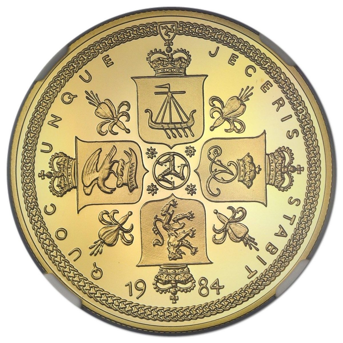 Isle of Man 5 Pounds - Elizabeth II Four crowned shields