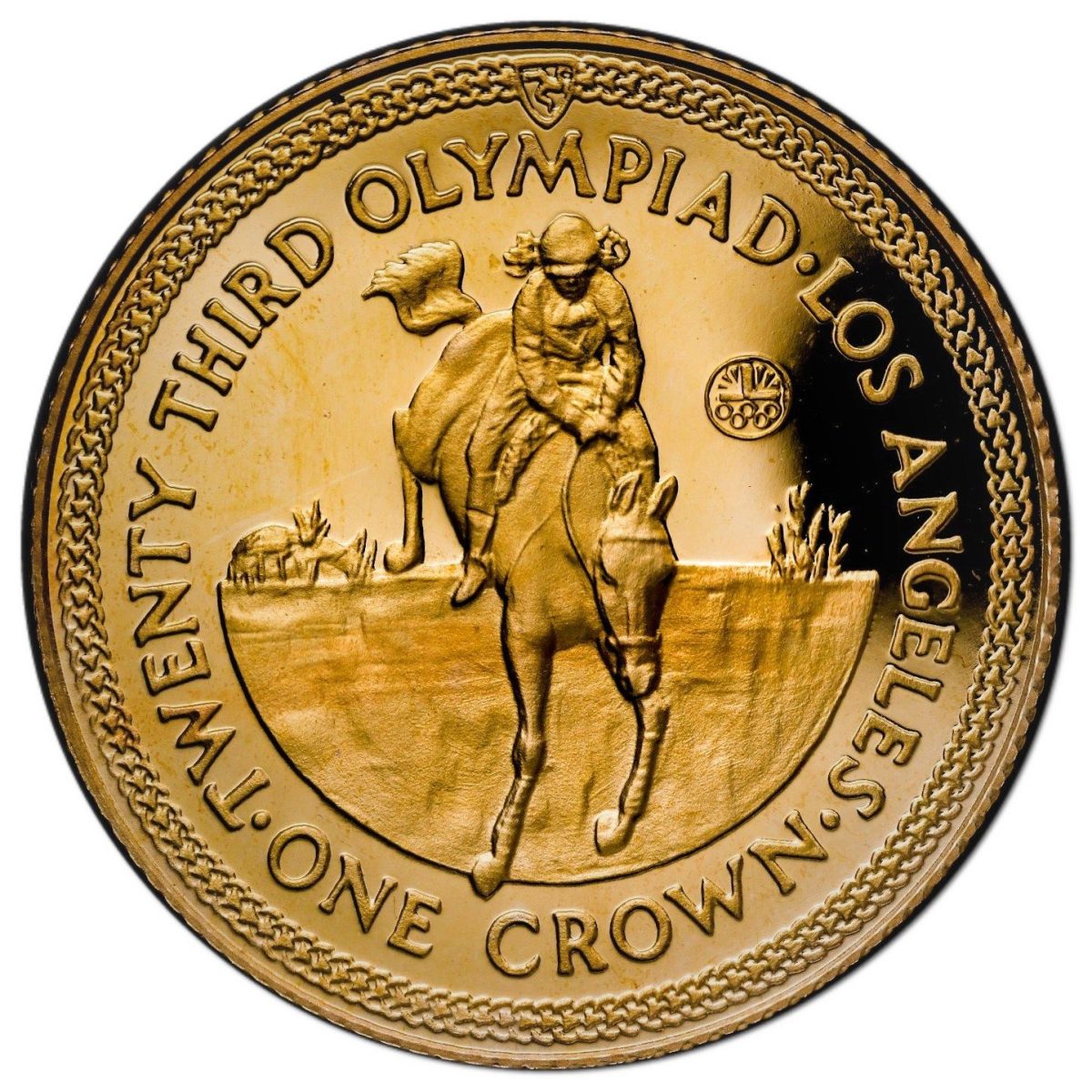 Isle of Man 1 Crown - Elizabeth II Equestrian; Gold reverse