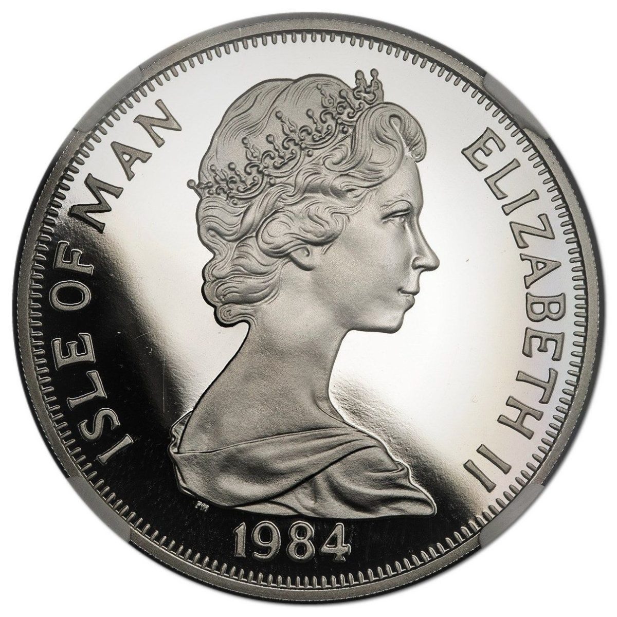 Isle of Man 1 Crown - Elizabeth II Commonwealth Parliamentary Conference; Speaker Gawne's chair; Platinum obverse