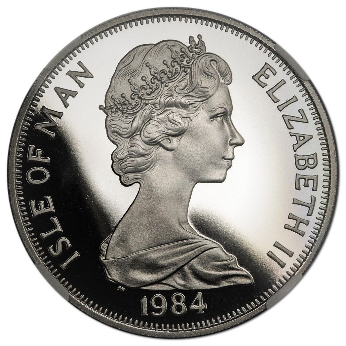 Isle of Man 1 Crown - Elizabeth II Commonwealth Conference; Princess Anne; Platinum obverse