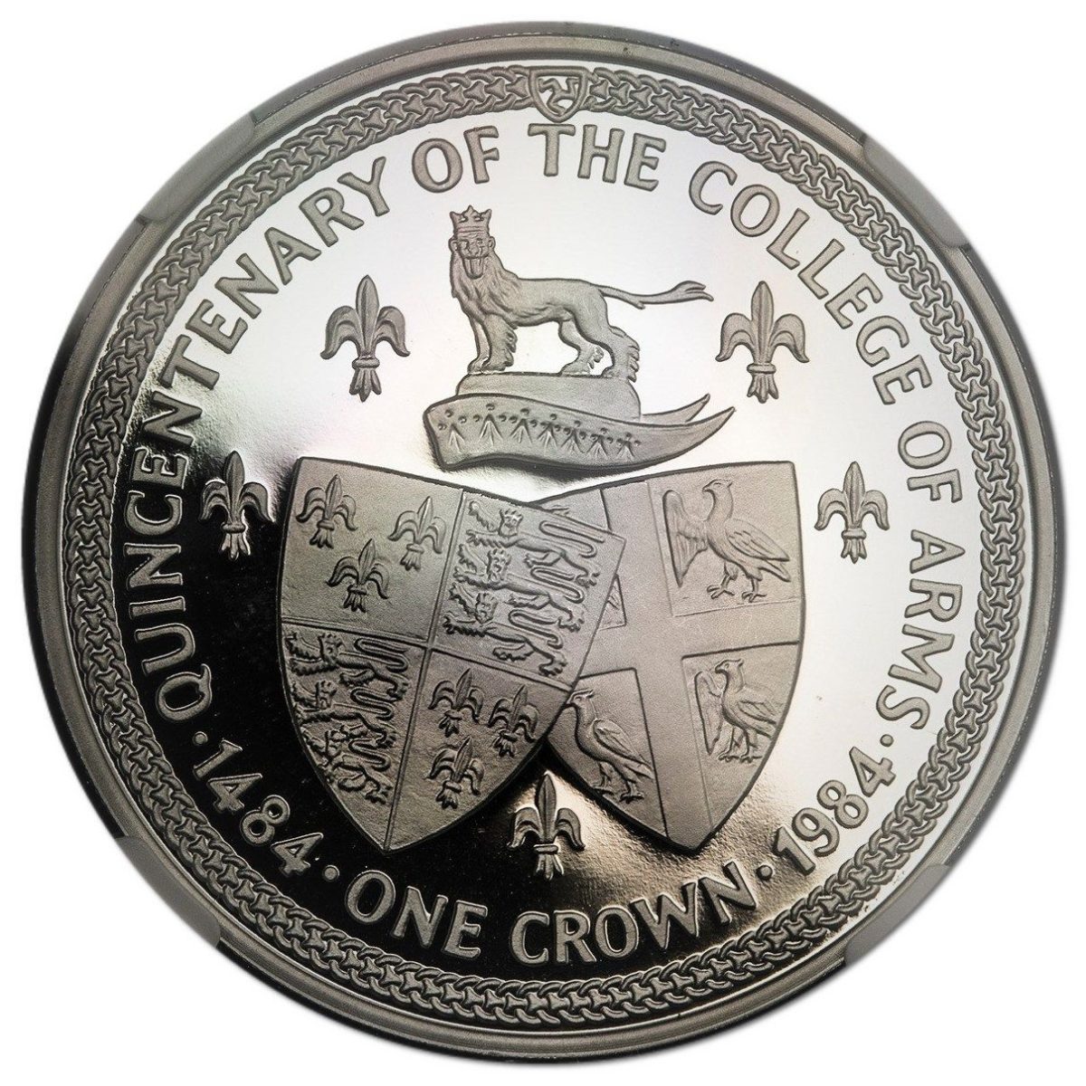 Isle of Man 1 Crown - Elizabeth II College of Arms; Earl of Derby; Platinum reverse