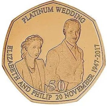 Isle of Man 50 Pence - Elizabeth II Platinum Wedding - Her Royal Highness; Gold Proof