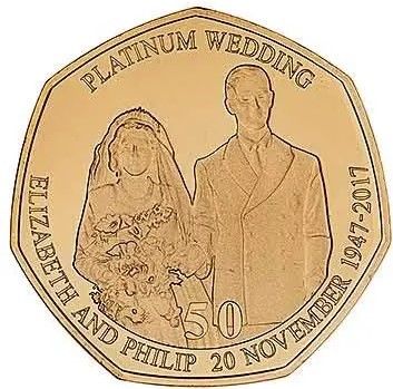 Isle of Man 50 Pence - Elizabeth II Platinum Wedding - Newlyweds; Gold Proof