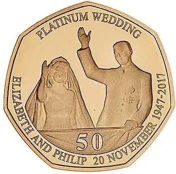 Isle of Man 50 Pence - Elizabeth II Platinum Wedding - The New Bride; Gold Proof