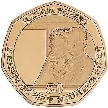 Isle of Man 50 Pence - Elizabeth II Platinum Wedding - The Royal Carriage; Gold Proof reverse