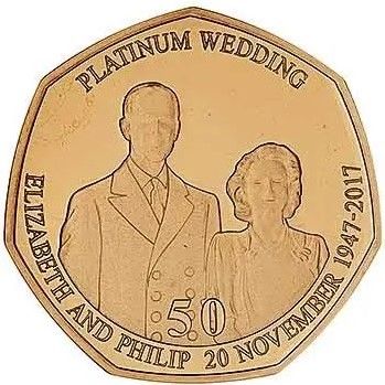 Isle of Man 50 Pence - Elizabeth II Platinum Wedding - The Royal Engagement; Gold Proof