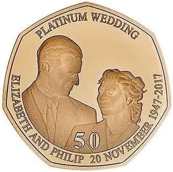 Isle of Man 50 Pence - Elizabeth II Platinum Wedding - The Royal Honeymoon; Gold Proof reverse