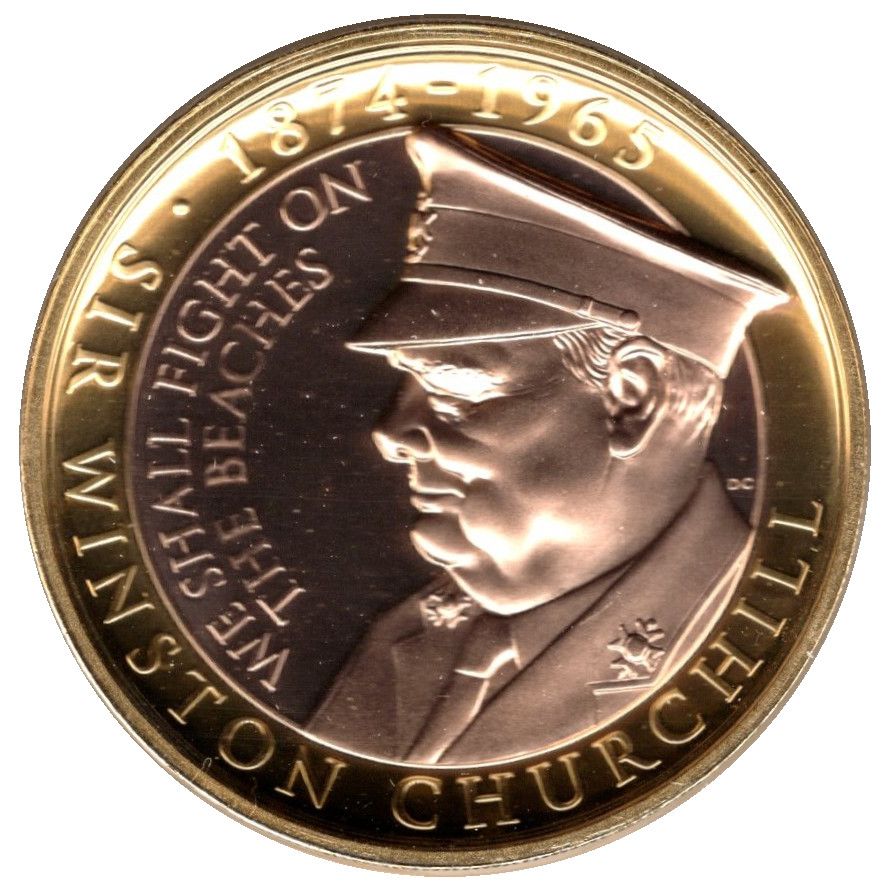 Gibraltar 2 Pounds - Elizabeth II Churchill - We Shall Fight On; Gold plated
