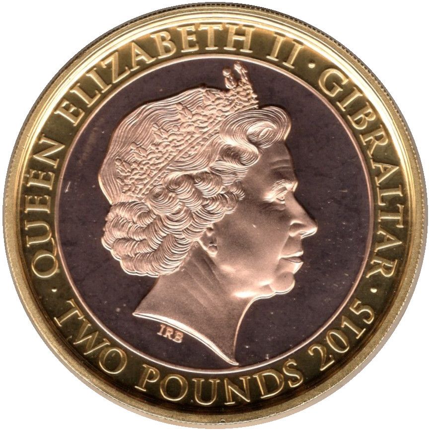 Gibraltar 2 Pounds - Elizabeth II Churchill - Blood, Toil, Tears; Gold plated obverse