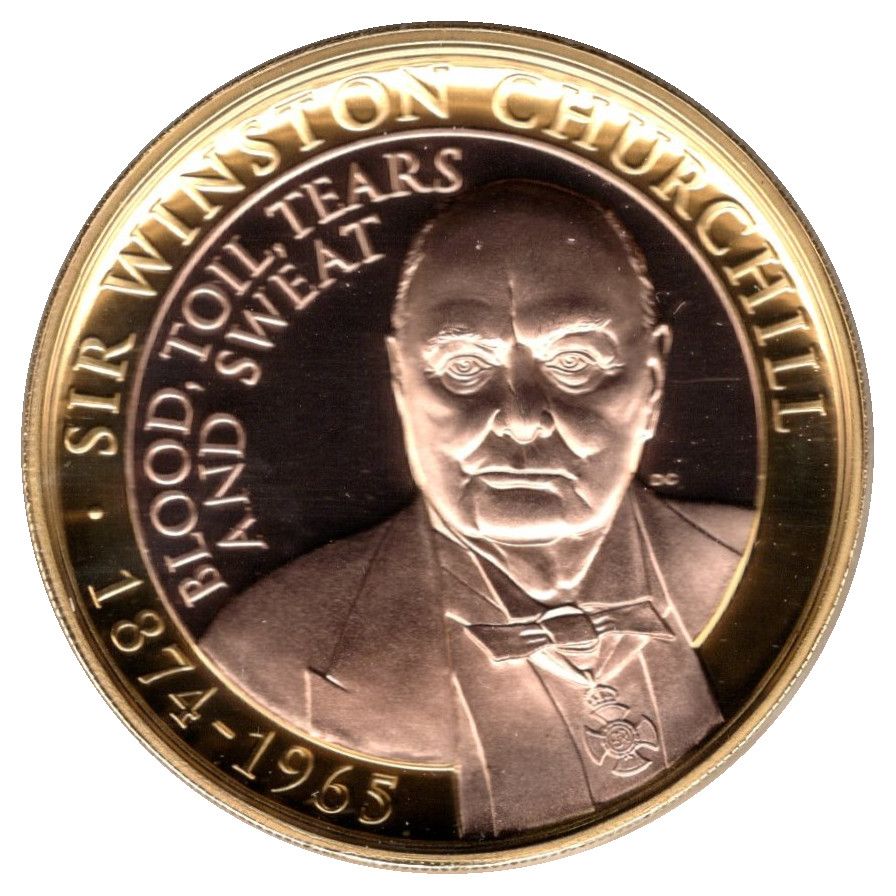 Gibraltar 2 Pounds - Elizabeth II Churchill - Blood, Toil, Tears; Gold plated