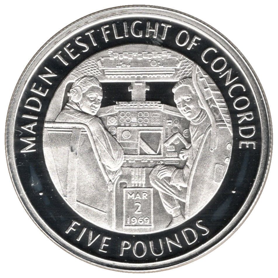 Gibraltar 5 Pounds - Elizabeth II Maiden Test Flight of Concorde reverse
