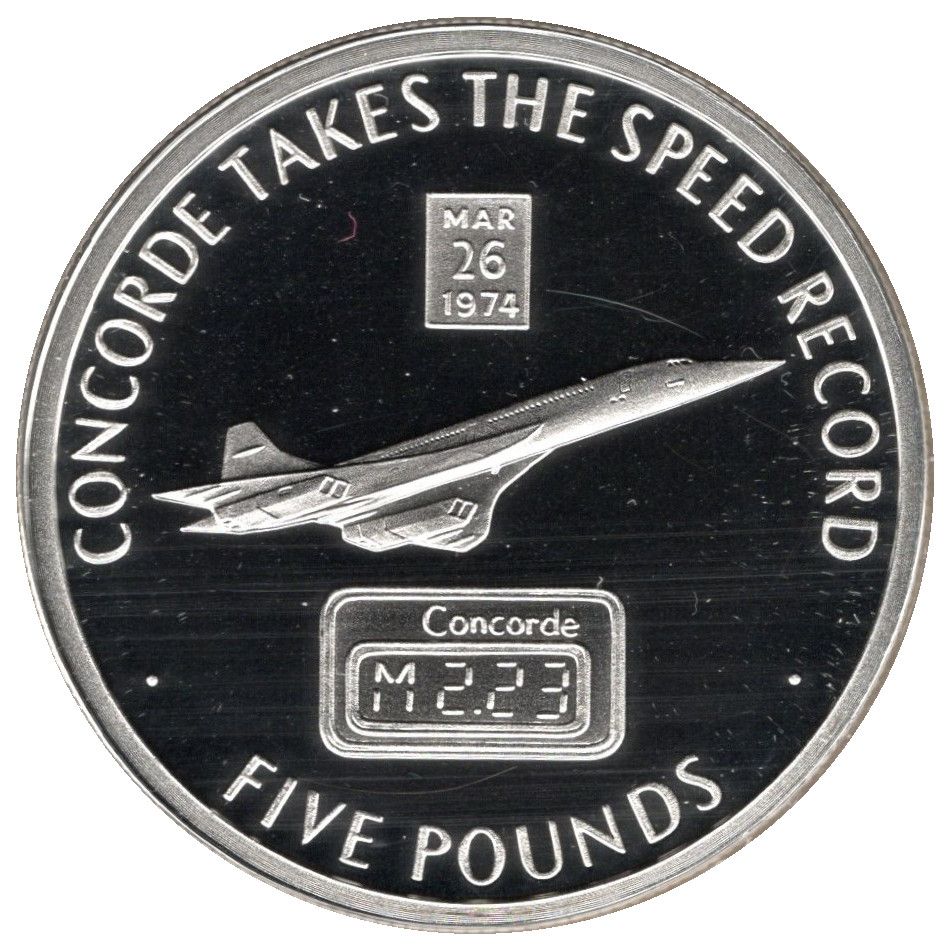 Gibraltar 5 Pounds - Elizabeth II Concorde Takes the Speed Record reverse