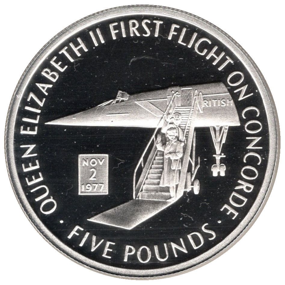 Gibraltar 5 Pounds - Elizabeth II Elizabeth II First Flight on Concorde reverse