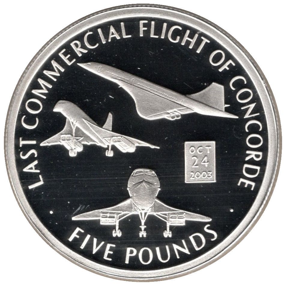 Gibraltar 5 Pounds - Elizabeth II Last Commercial Flight of Concorde reverse