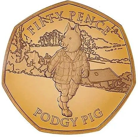 Isle of Man 50 Pence - Elizabeth II Podgy Pig; Gold Proof reverse