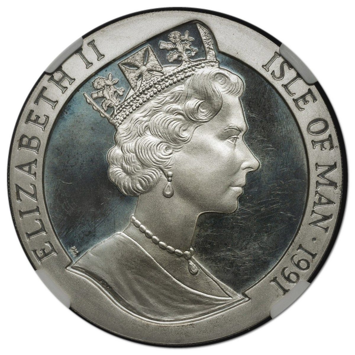 Isle of Man 1 Crown - Elizabeth II America's Cup; Silver obverse