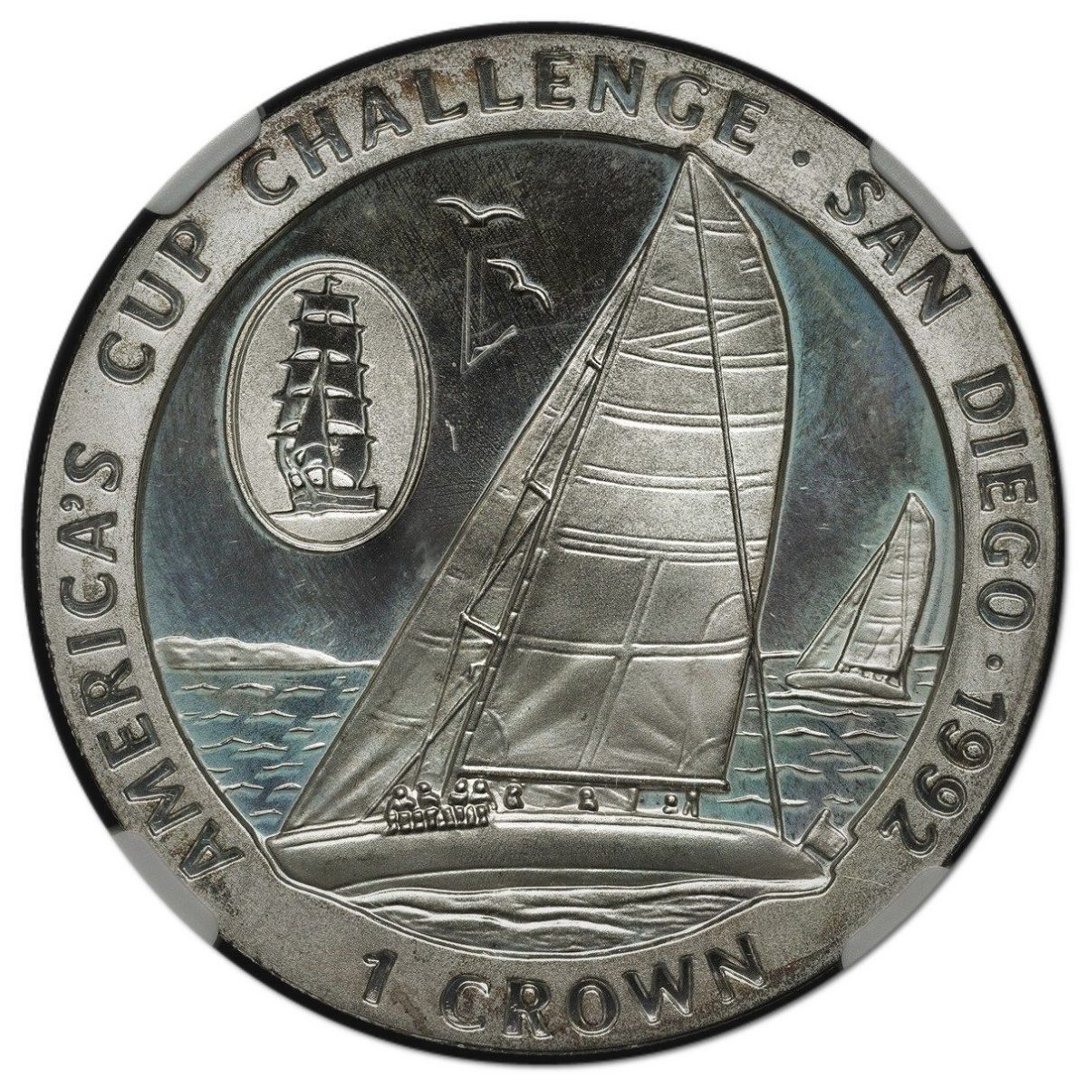 Isle of Man 1 Crown - Elizabeth II America's Cup; Silver reverse