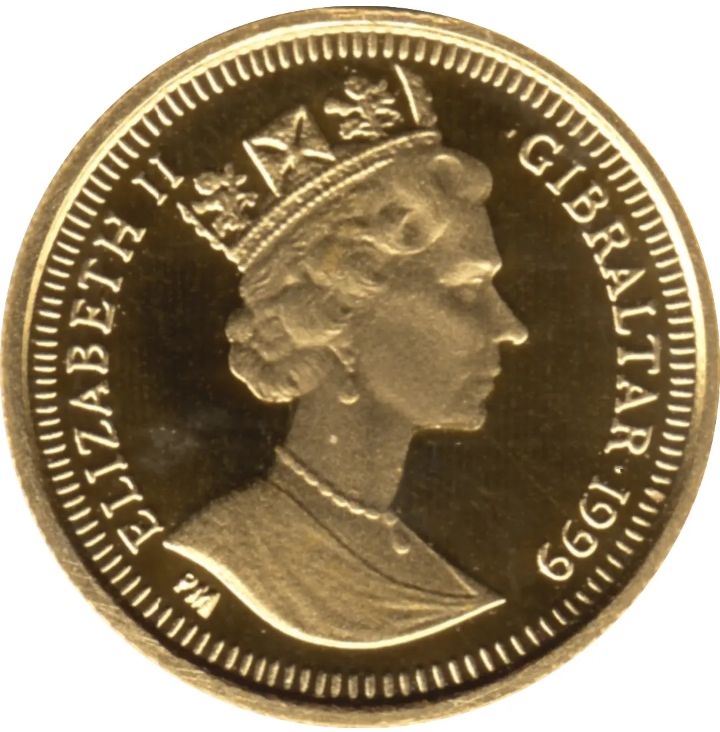 Gibraltar 1/25 Royal - Elizabeth II Cherub Angel; Gold obverse