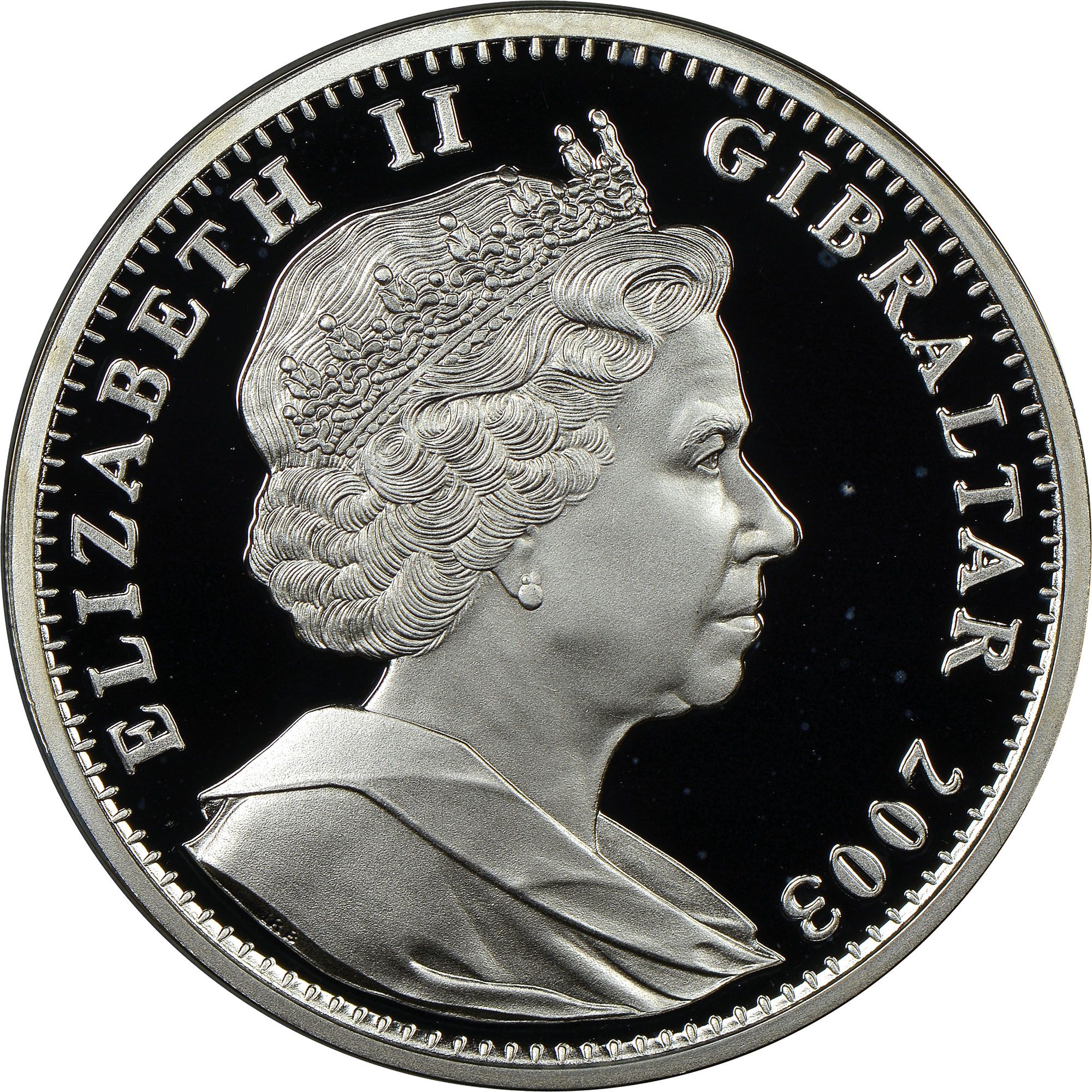 Gibraltar 1 Royal - Elizabeth II Cherub with crossed arms; Silver obverse