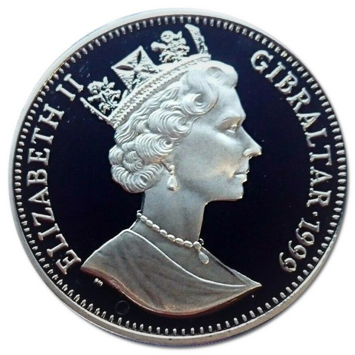 Gibraltar 1 Crown - Elizabeth II Franklin D. Roosevelt; Silver Proof obverse
