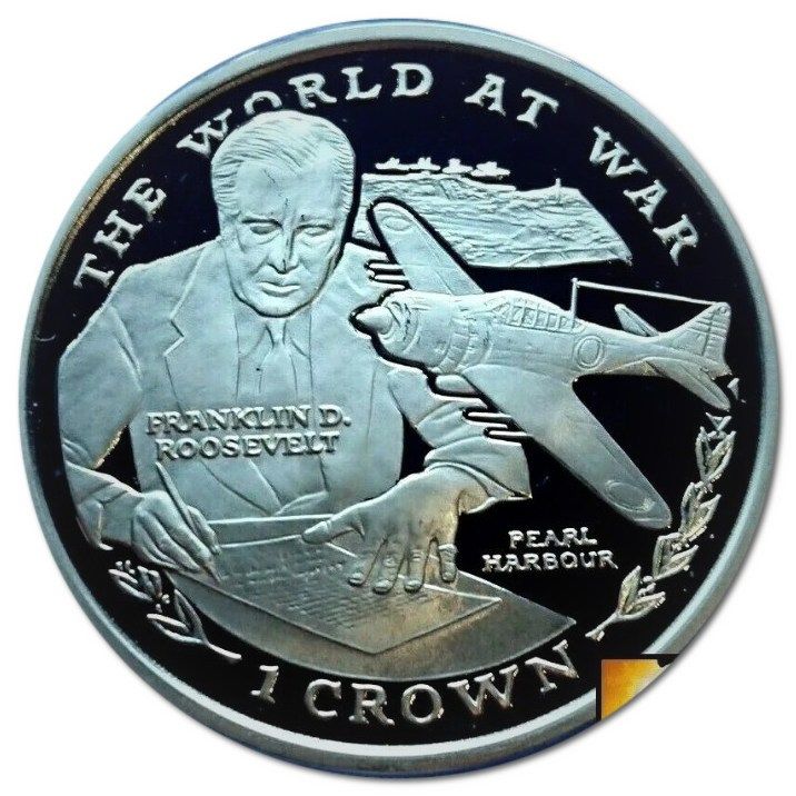 Gibraltar 1 Crown - Elizabeth II Franklin D. Roosevelt; Silver Proof reverse