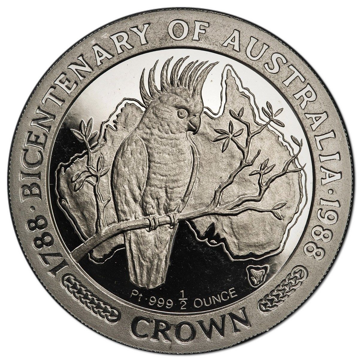 Isle of Man ½ Crown - Elizabeth II Bicentenary of Australia - Cockatoo; Platinum Proof