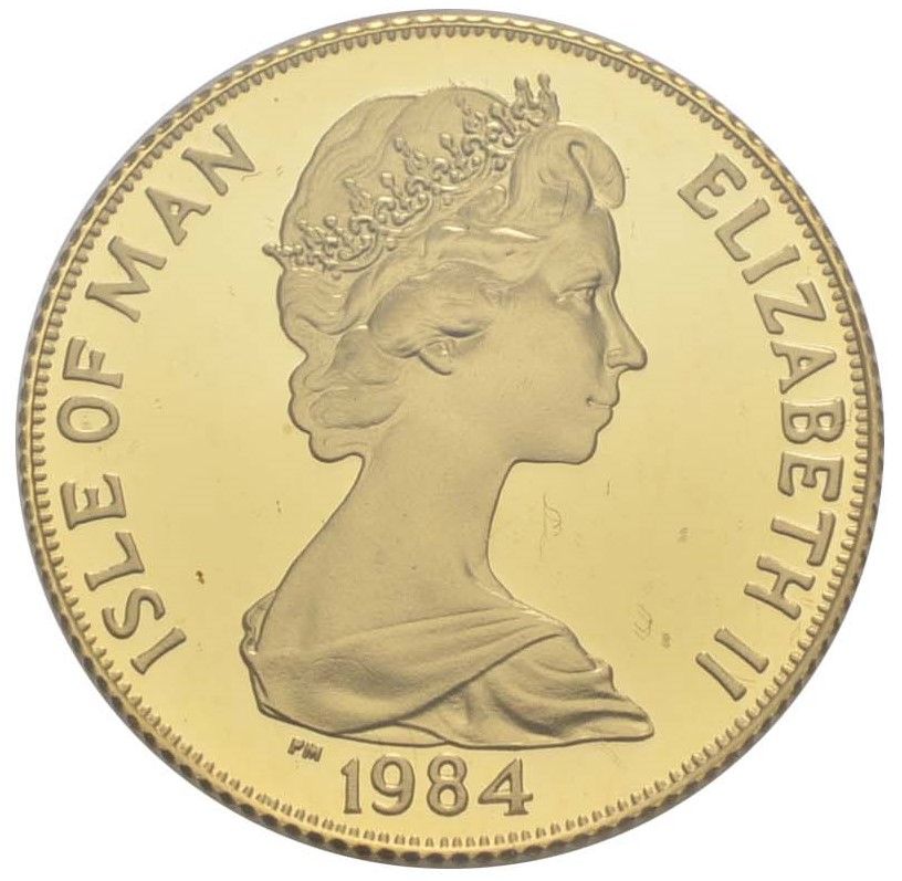 Isle of Man 1 Crown - Elizabeth II Gymnastics; Gold 22ct obverse