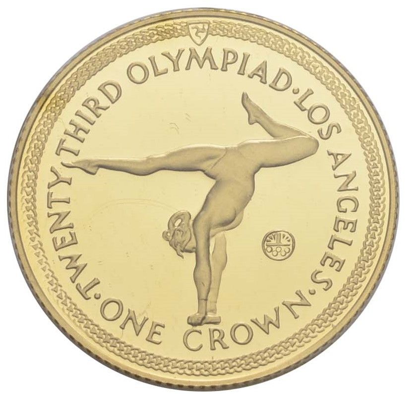 Isle of Man 1 Crown - Elizabeth II Gymnastics; Gold 22ct reverse