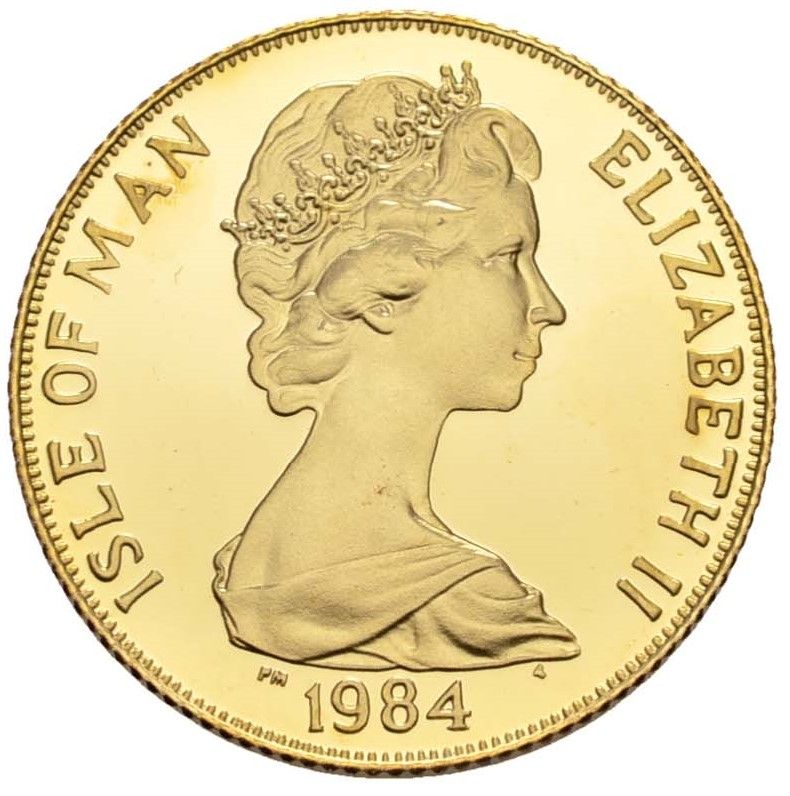 Isle of Man 1 Crown - Elizabeth II Gymnastics; Gold 9ct obverse