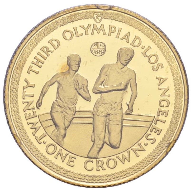 Isle of Man 1 Crown - Elizabeth II Athletics; Gold 9ct
