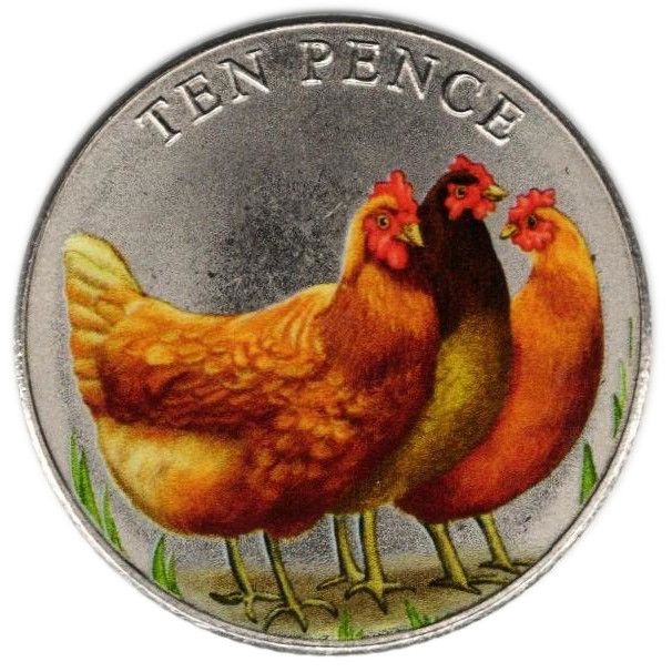Guernsey 10 Pence - Charles III Twelve Days of Christmas - Three French hens reverse