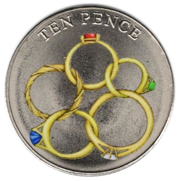 Guernsey 10 Pence - Charles III Twelve Days of Christmas - Five gold rings reverse