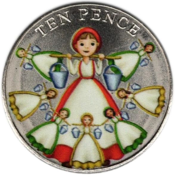 Guernsey 10 Pence - Charles III Twelve Days of Christmas - Eight maids milking reverse