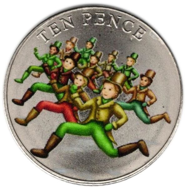 Guernsey 10 Pence - Charles III Twelve Days of Christmas - Ten lords leaping reverse