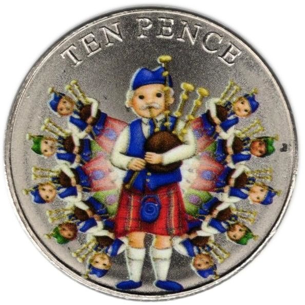 Guernsey 10 Pence - Charles III Twelve Days of Christmas - Eleven pipers piping reverse