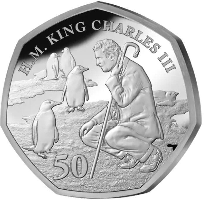 Falkland Islands 50 Pence - Charles III 75th Birthday - Penguins