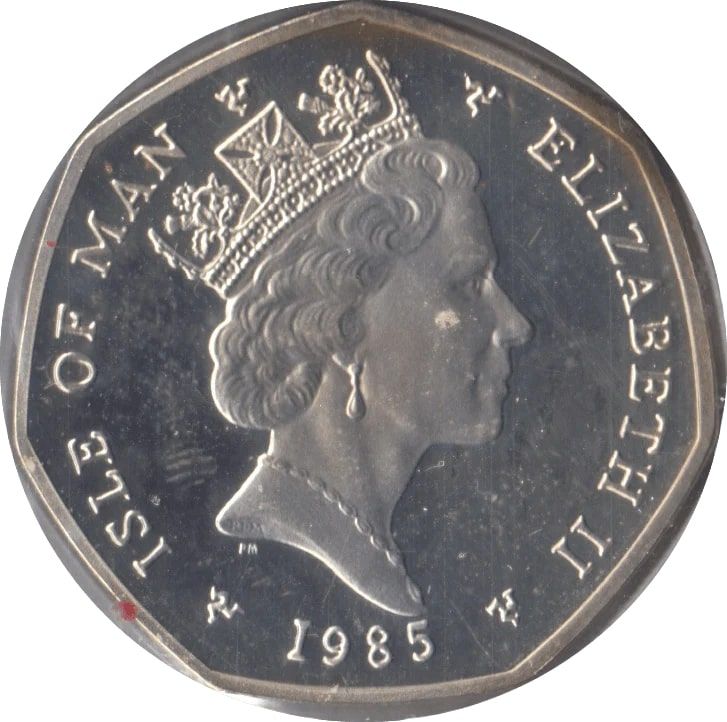 Isle of Man 50 Pence - Elizabeth II Christmas 1985; Silver Proof obverse