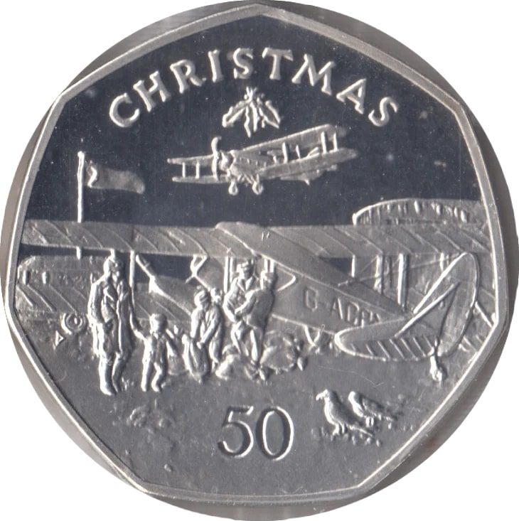 Isle of Man 50 Pence - Elizabeth II Christmas 1985; Silver Proof