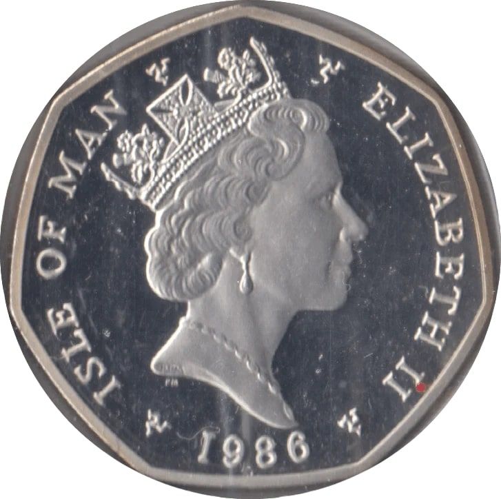 Isle of Man 50 Pence - Elizabeth II Christmas 1986; Silver Proof obverse