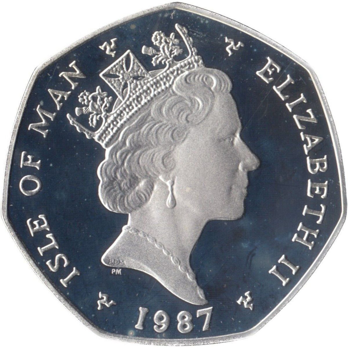 Isle of Man 50 Pence - Elizabeth II Christmas 1987; Silver Proof obverse