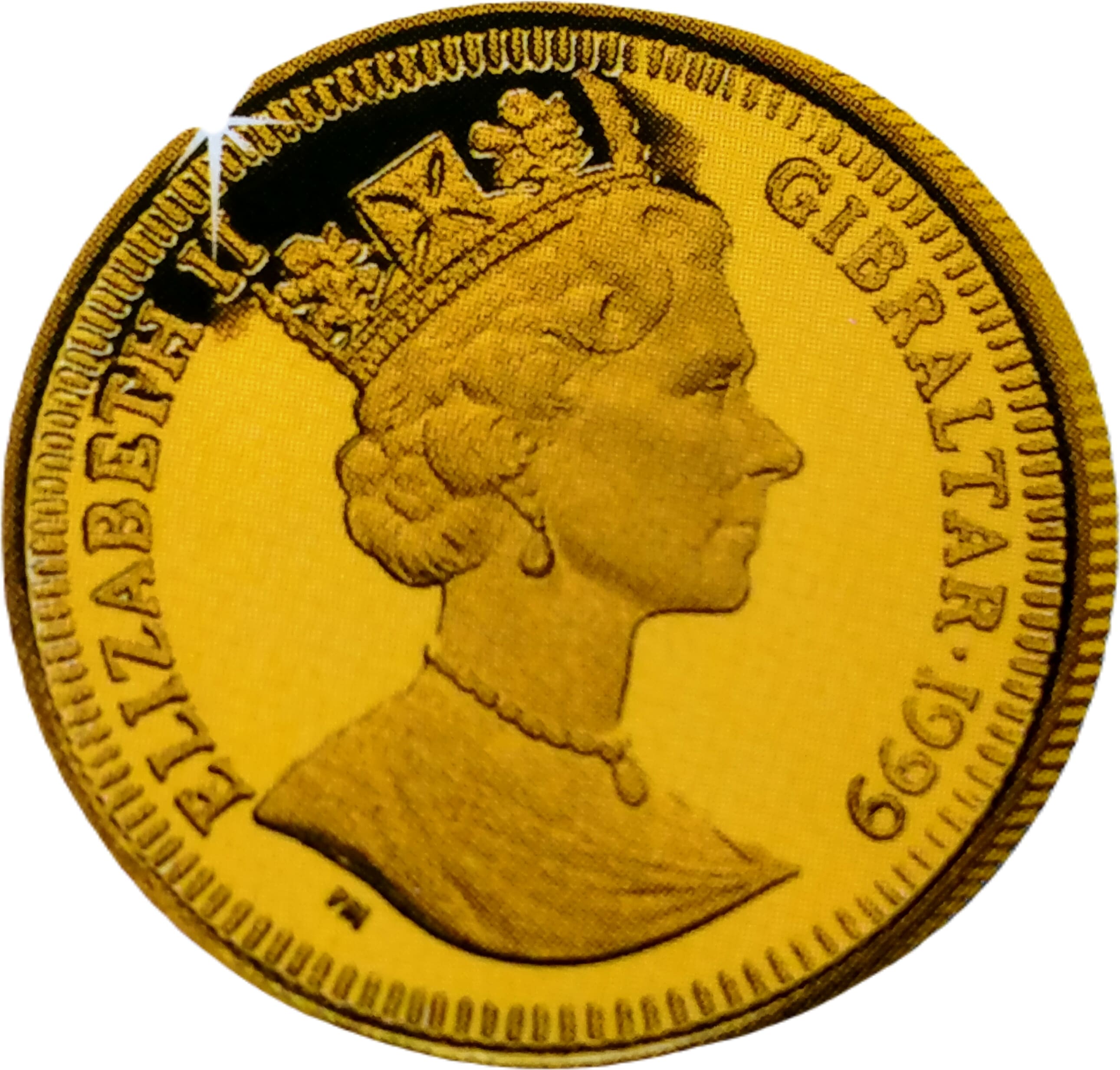 Gibraltar ⅕ Crown - Elizabeth II King Charles I obverse