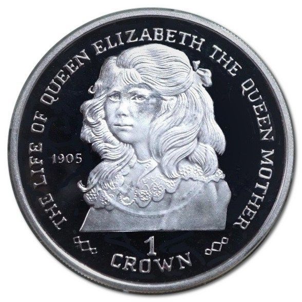 Gibraltar 1 Crown - Elizabeth II Queen Mother as a Girl 1905; Silver Proof reverse