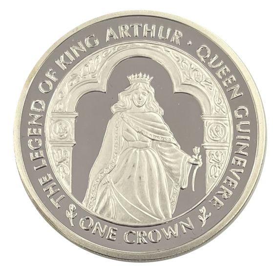 Isle of Man 1 Crown - Elizabeth II Queen Guinevere; Silver Proof reverse