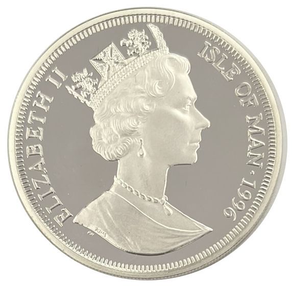 Isle of Man 1 Crown - Elizabeth II Camelot Castle; Silver Proof obverse