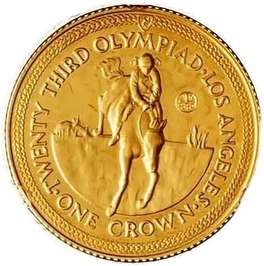 Isle of Man 1 Crown - Elizabeth II Equestrian; Gold 22ct reverse