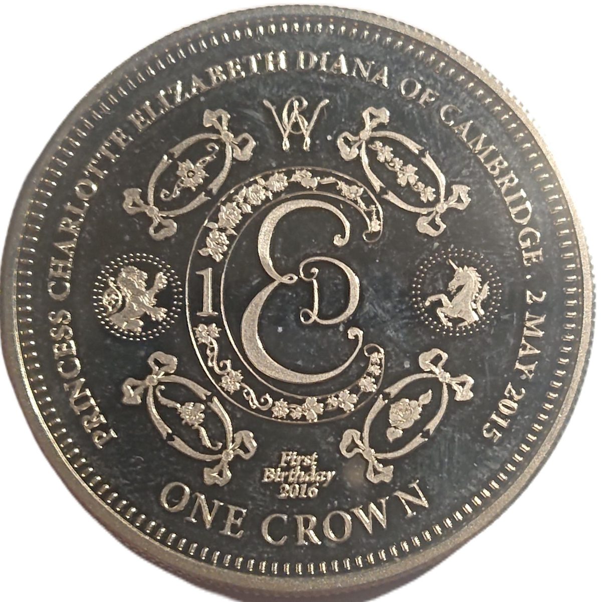 Tristan da Cunha 1 Crown - Elizabeth II Princess Charlotte 1st Birthday - Piedfort reverse