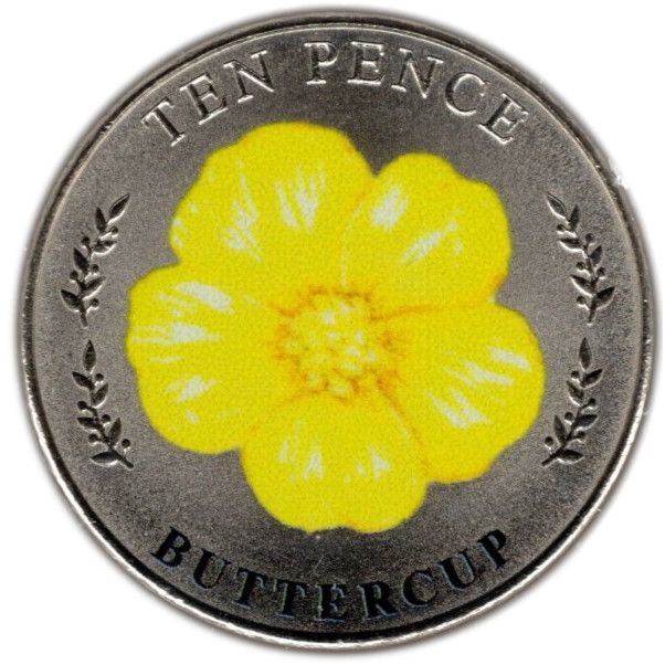 Jersey 10 Pence - Elizabeth II Buttercup; Colourised